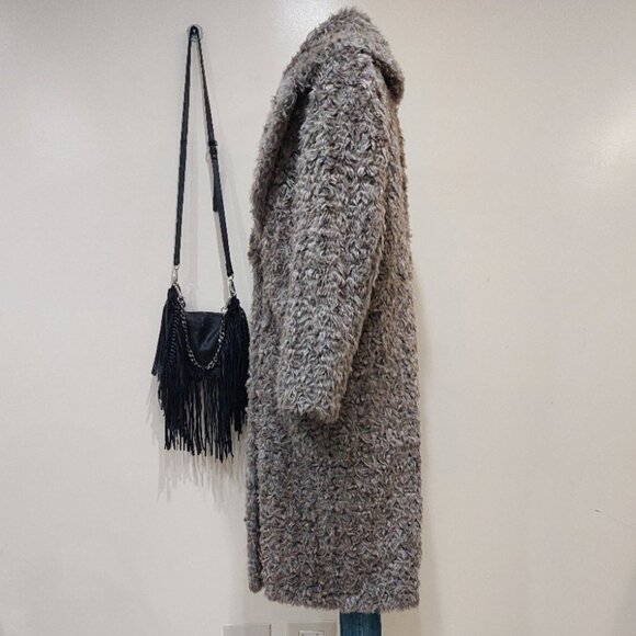 💥SHOWSTOPPER!💥Vegan Persian Curly Lamb Fur Longline Coat in Gray - Picture 8 of 15